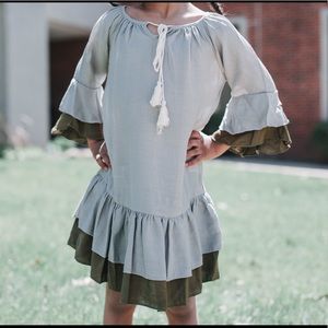 Girls twin toned sage dress